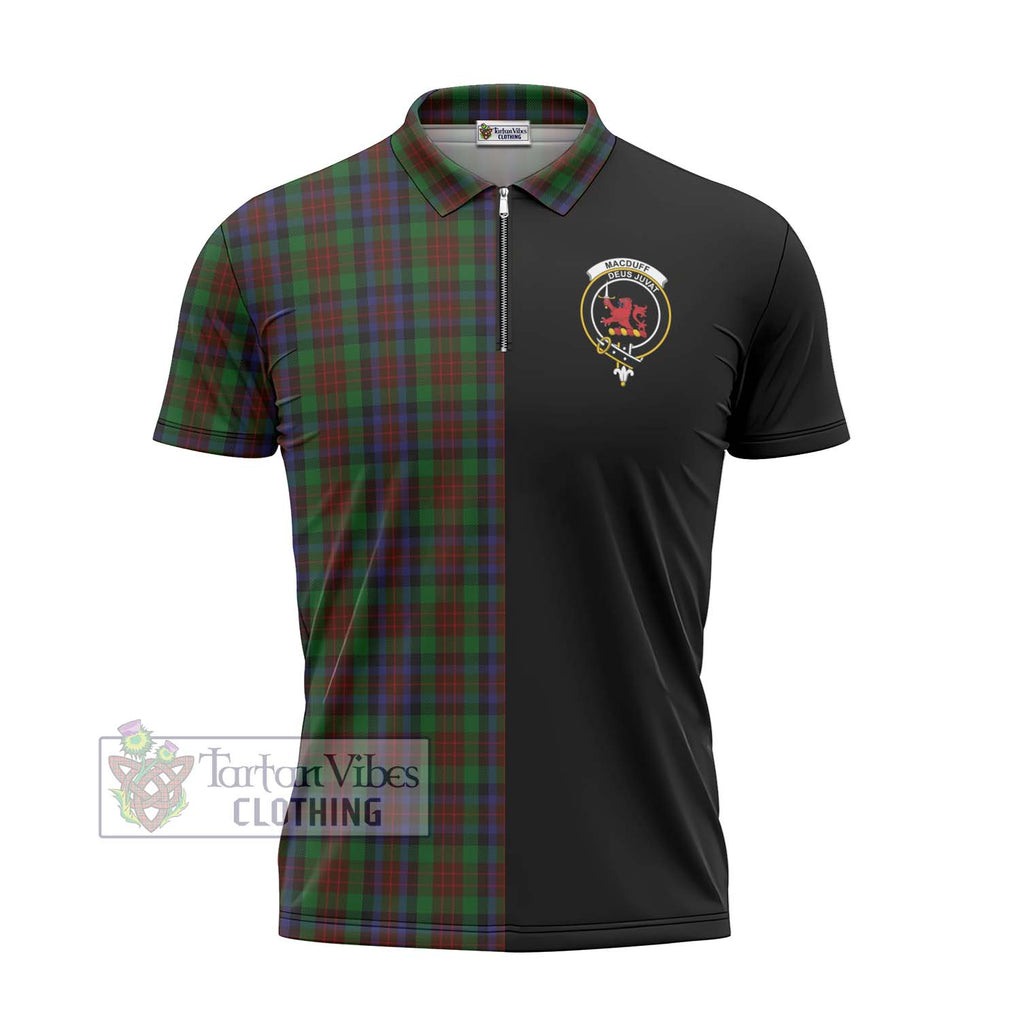 MacDuff Hunting Tartan Zipper Polo Shirt with Family Crest and Half Of Me Style - Tartanvibesclothing Shop