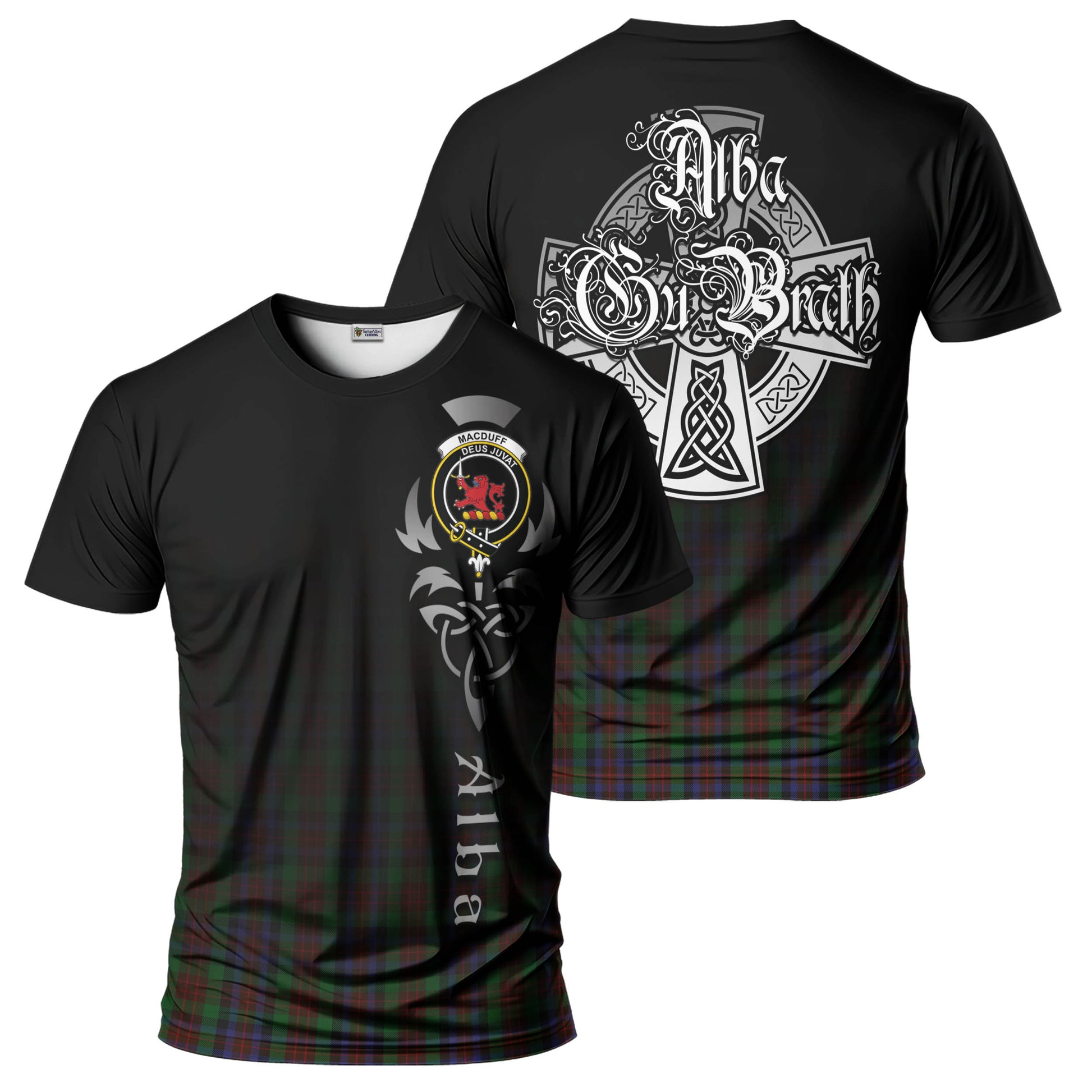 Tartan Vibes Clothing MacDuff Hunting Tartan T-Shirt Featuring Alba Gu Brath Family Crest Celtic Inspired