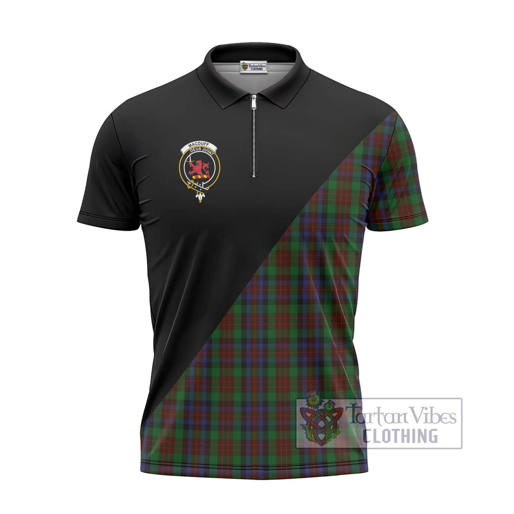 MacDuff Hunting Tartan Zipper Polo Shirt with Family Crest and Military Logo Style - Tartanvibesclothing Shop