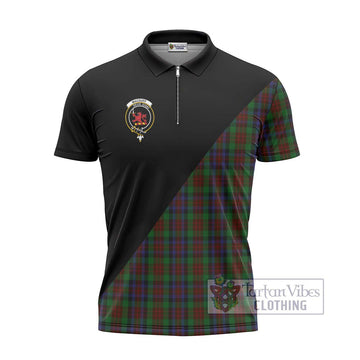 MacDuff Hunting Tartan Zipper Polo Shirt with Family Crest and Military Logo Style