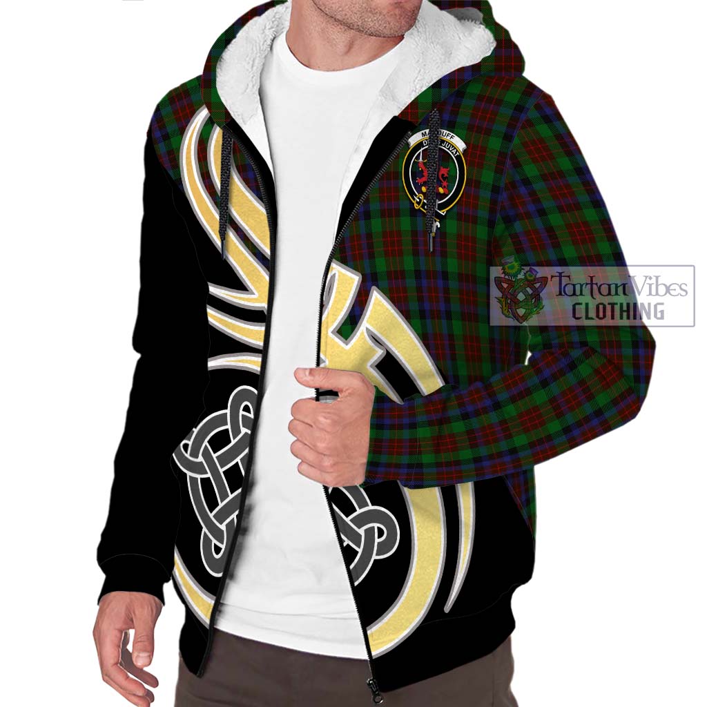 MacDuff Hunting Tartan Sherpa Hoodie with Family Crest and Celtic Symbol Style - Tartan Vibes Clothing