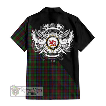 MacDuff Hunting Tartan Short Sleeve Button Shirt with Family Crest and Military Logo Style