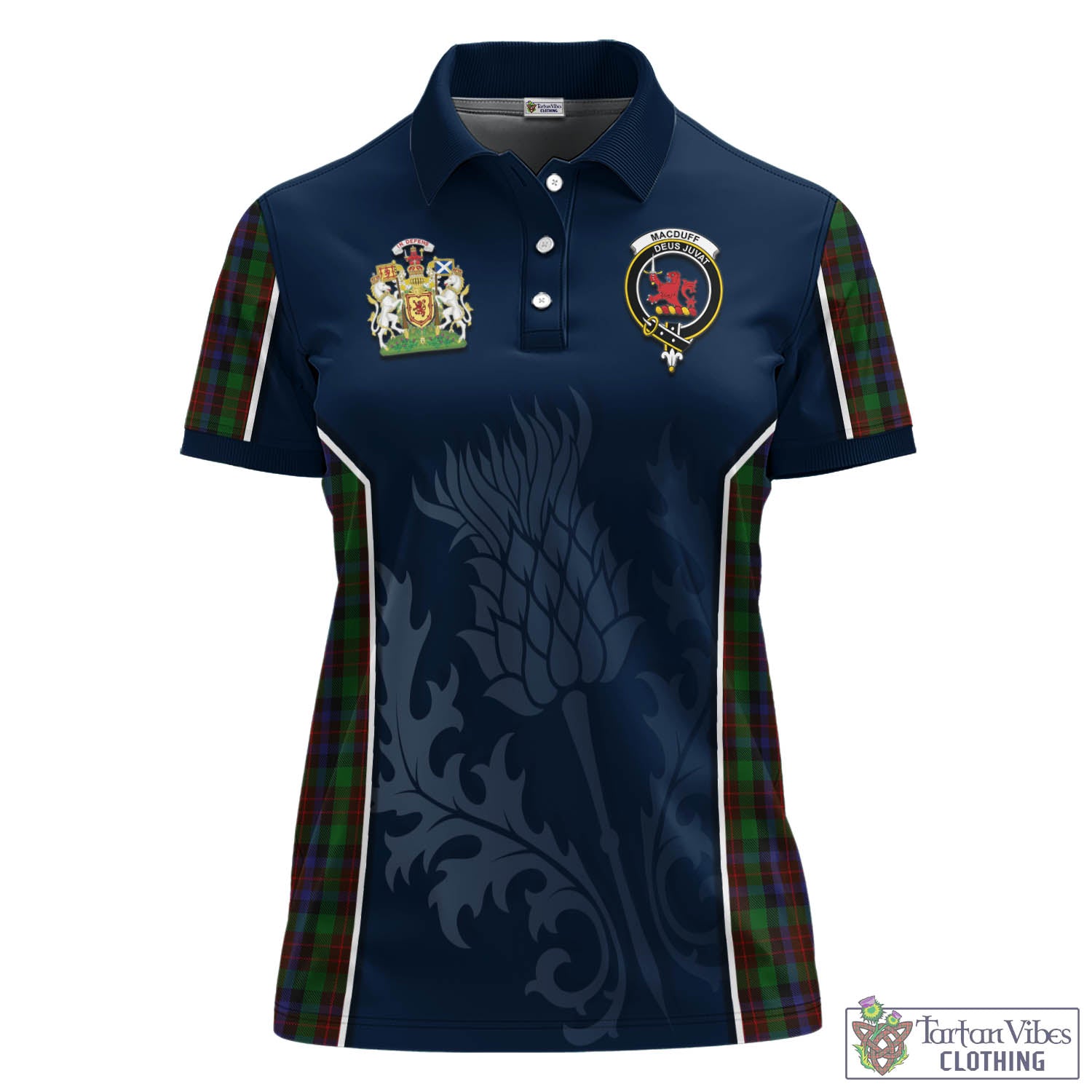 Tartan Vibes Clothing MacDuff Hunting Tartan Women's Polo Shirt with Family Crest and Scottish Thistle Vibes Sport Style