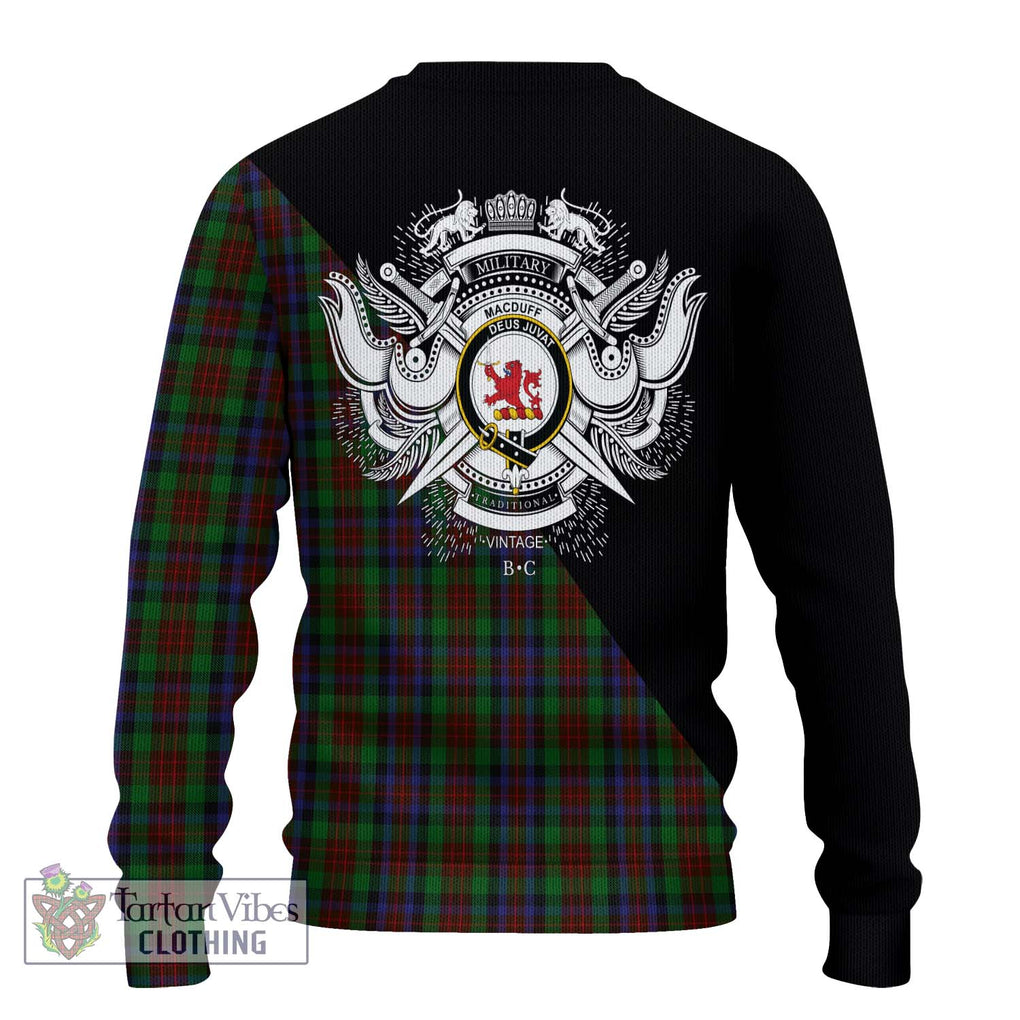 MacDuff Hunting Tartan Knitted Sweater with Family Crest and Military Logo Style - Tartanvibesclothing Shop