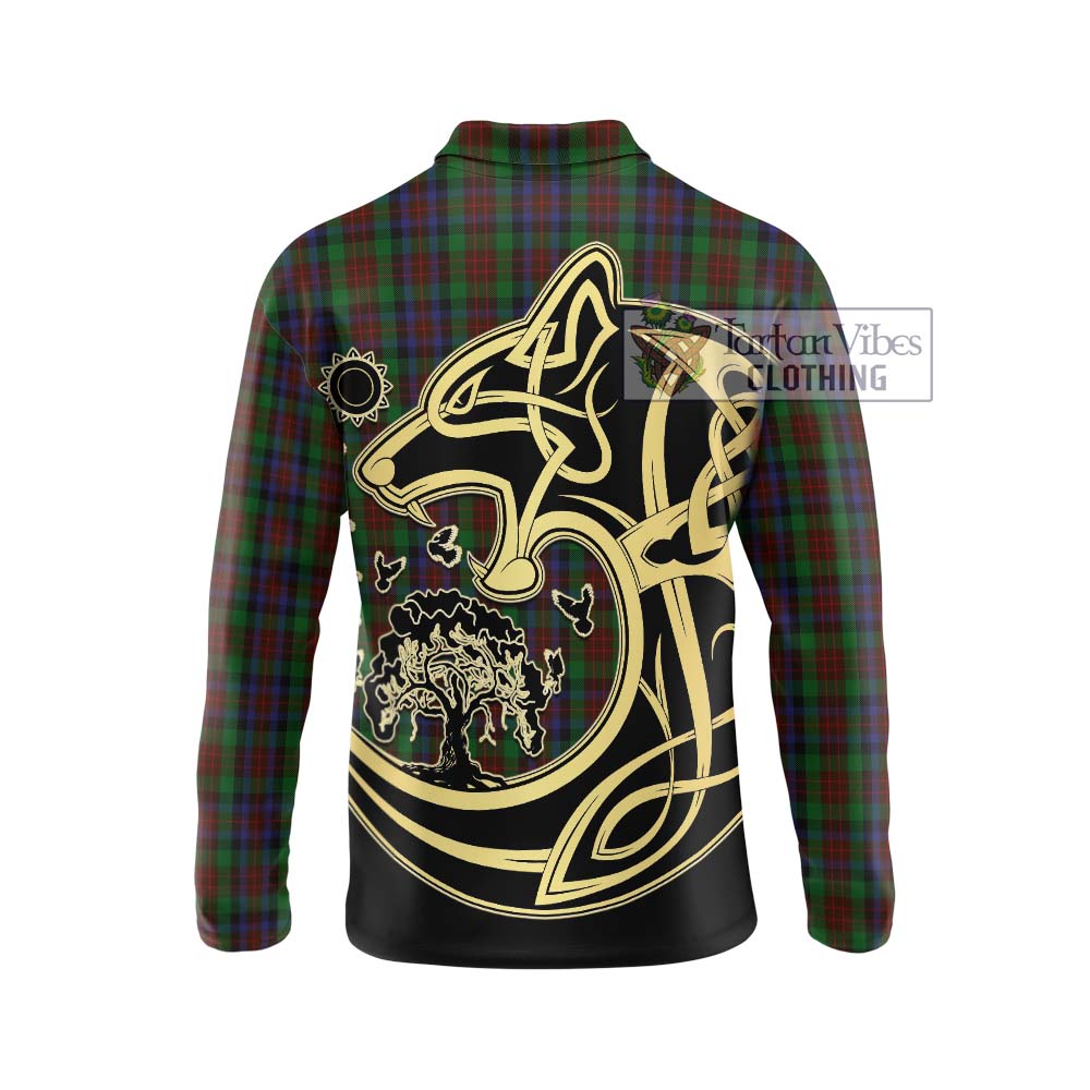 MacDuff Hunting Tartan Long Sleeve Polo Shirt with Family Crest Celtic Wolf Style - Tartanvibesclothing Shop