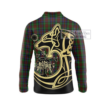 MacDuff Hunting Tartan Long Sleeve Polo Shirt with Family Crest Celtic Wolf Style