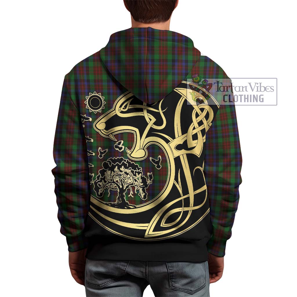 Tartan Vibes Clothing MacDuff Hunting Tartan Hoodie with Family Crest Celtic Wolf Style