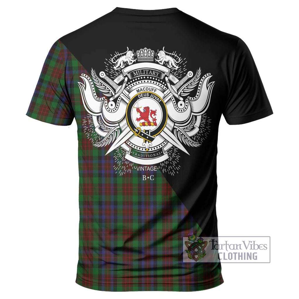 MacDuff Hunting Tartan T-Shirt with Family Crest and Military Logo Style - Tartanvibesclothing Shop