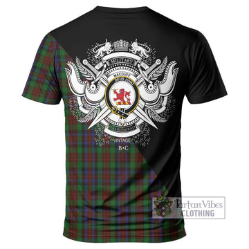 MacDuff Hunting Tartan T-Shirt with Family Crest and Military Logo Style