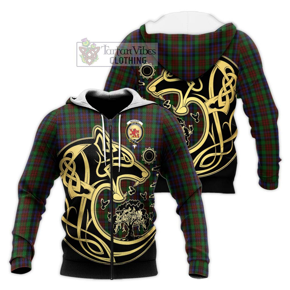 MacDuff Hunting Tartan Knitted Hoodie with Family Crest Celtic Wolf Style Unisex Knitted Zip Hoodie - Tartan Vibes Clothing