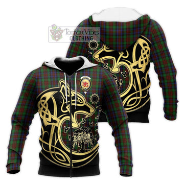 MacDuff Hunting Tartan Knitted Hoodie with Family Crest Celtic Wolf Style