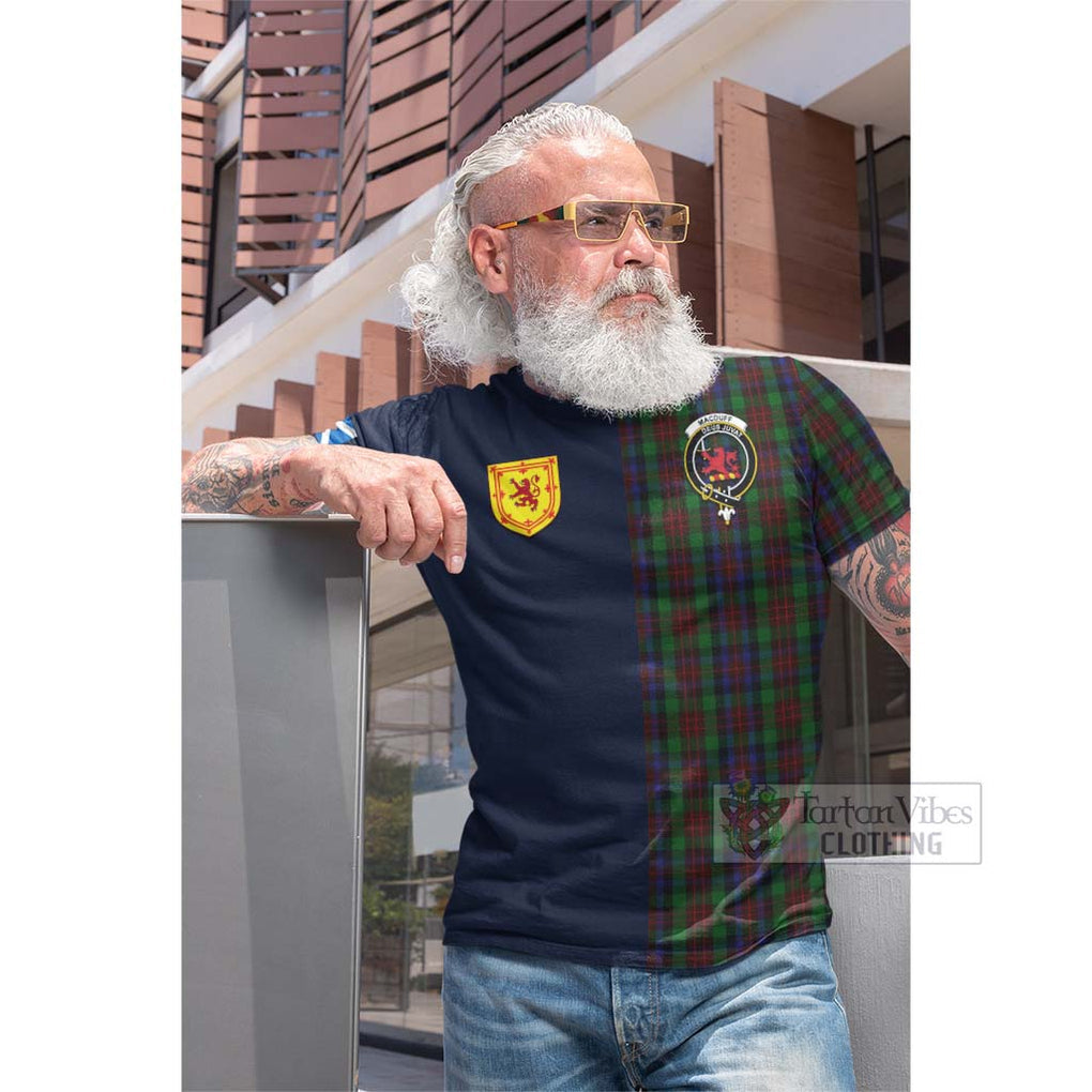 Tartan Vibes Clothing MacDuff Hunting Tartan Cotton T-shirt with Scottish Lion Royal Arm Half Style