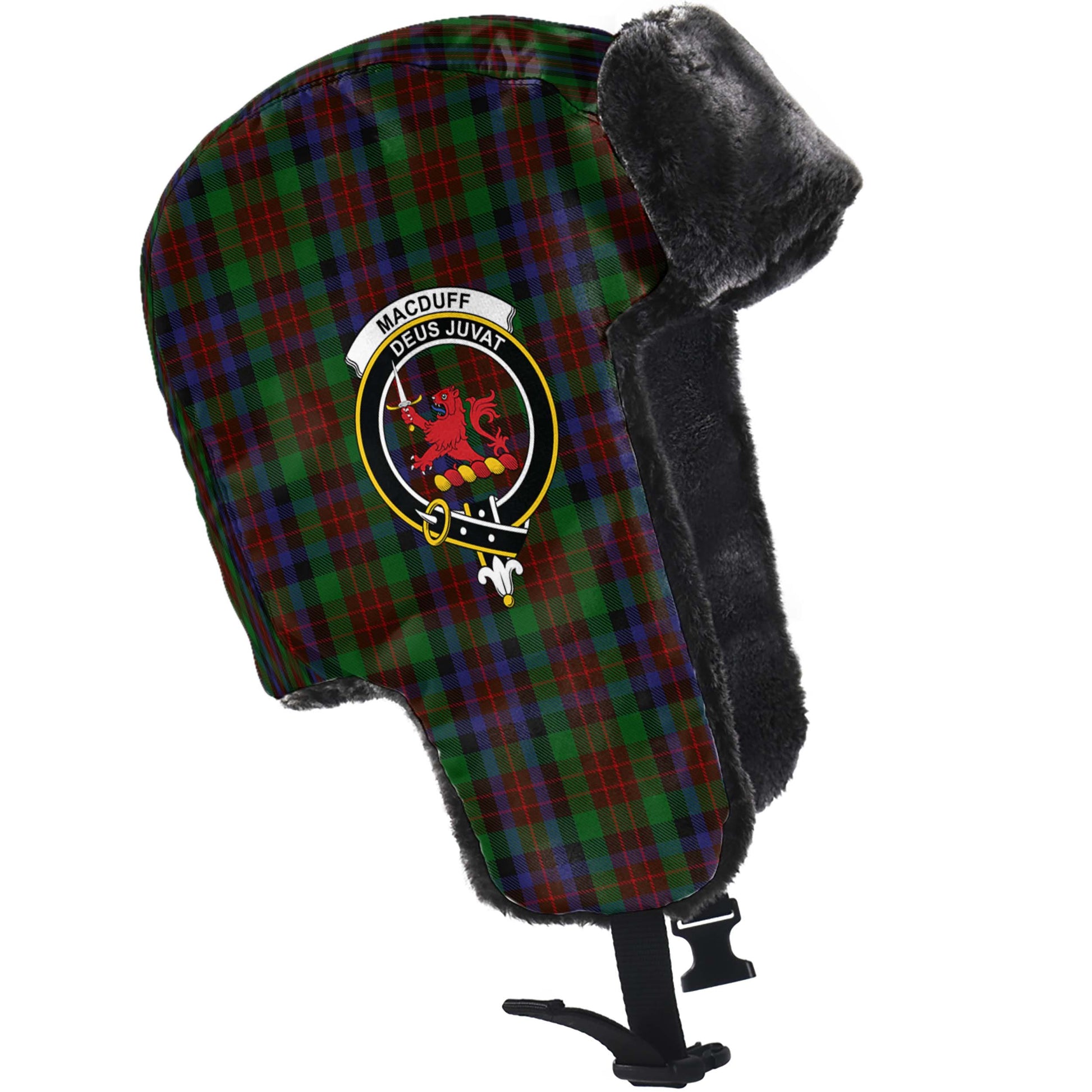 MacDuff Hunting Tartan Winter Trapper Hat with Family Crest - Tartanvibesclothing