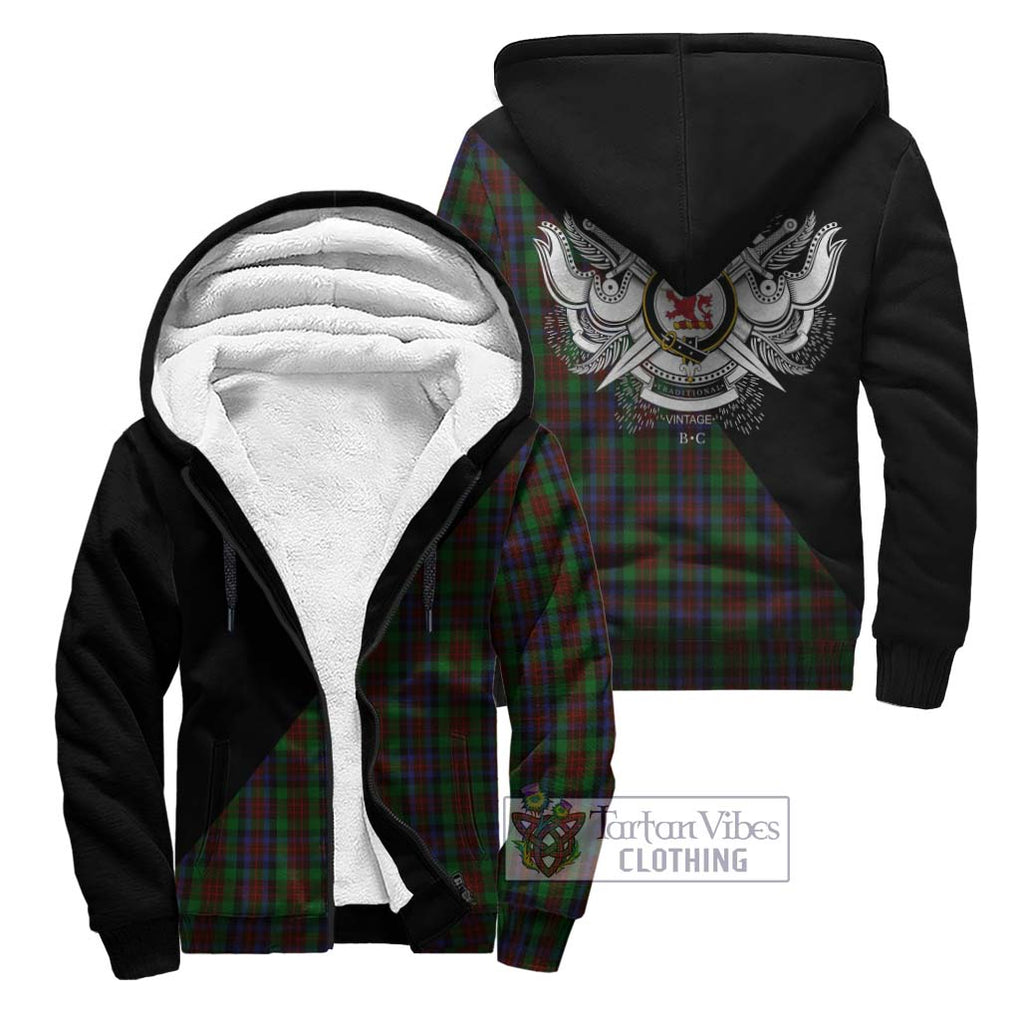 MacDuff Hunting Tartan Sherpa Hoodie with Family Crest and Military Logo Style Unisex - Tartanvibesclothing Shop