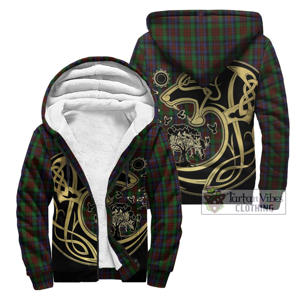 MacDuff Hunting Tartan Sherpa Hoodie with Family Crest Celtic Wolf Style Unisex - Tartan Vibes Clothing