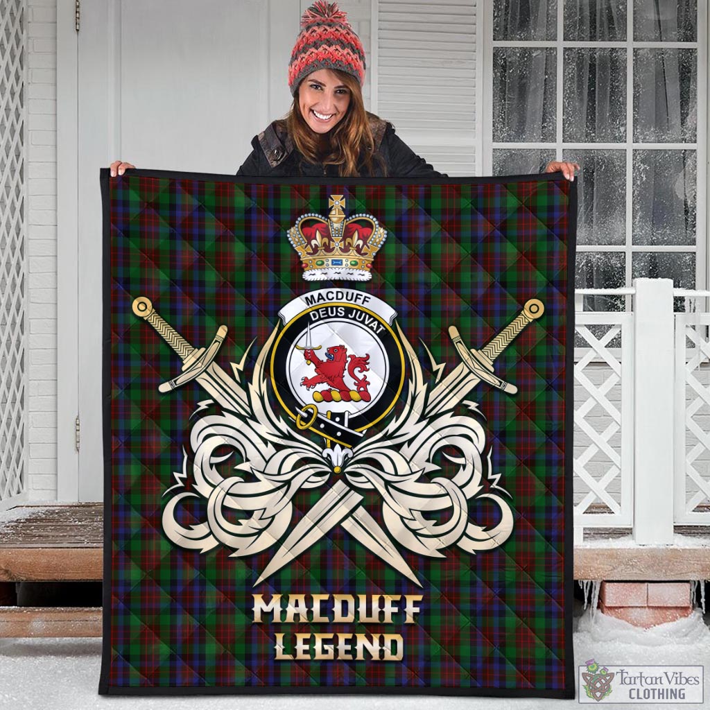 Tartan Vibes Clothing MacDuff Hunting Tartan Quilt with Clan Crest and the Golden Sword of Courageous Legacy