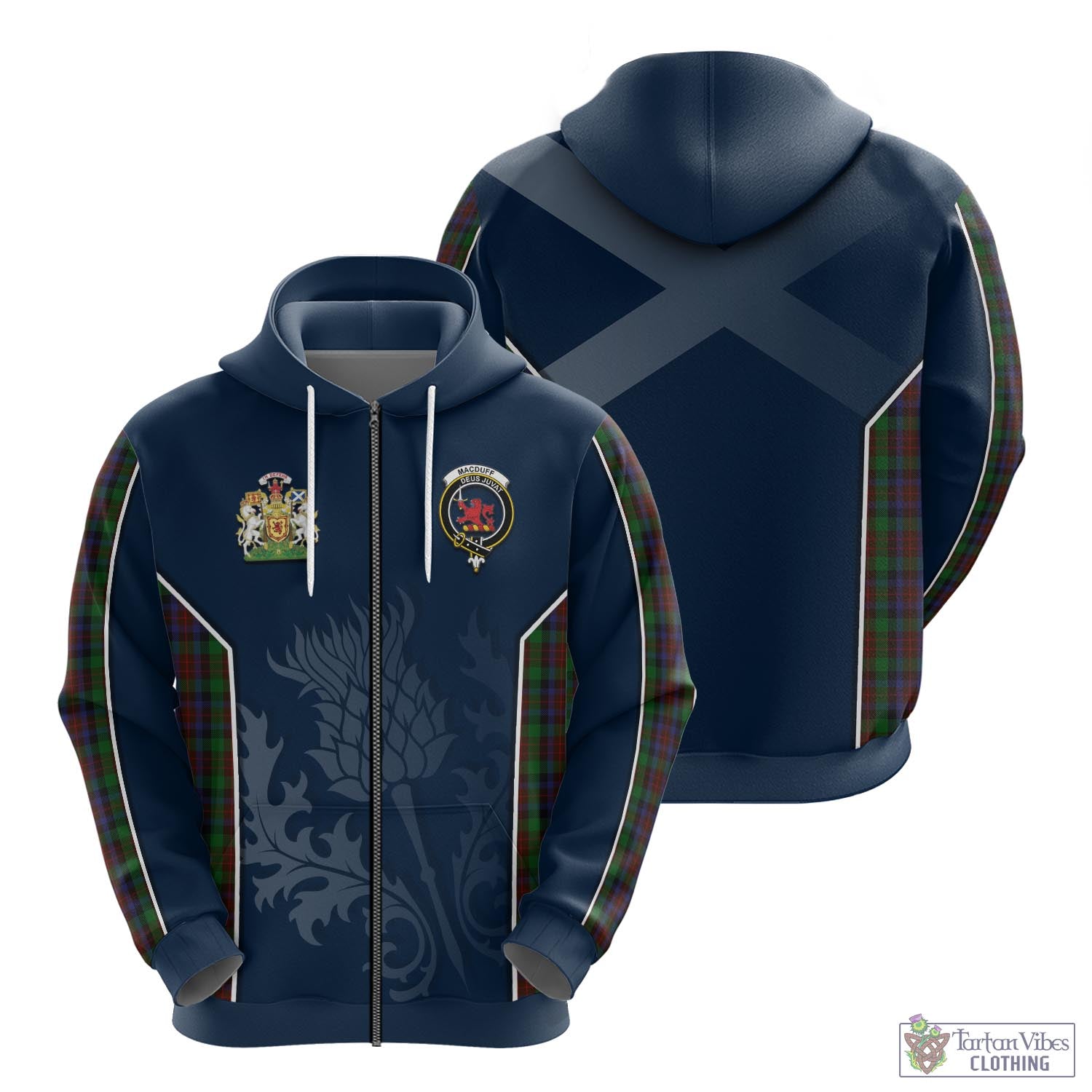 Tartan Vibes Clothing MacDuff Hunting Tartan Hoodie with Family Crest and Scottish Thistle Vibes Sport Style