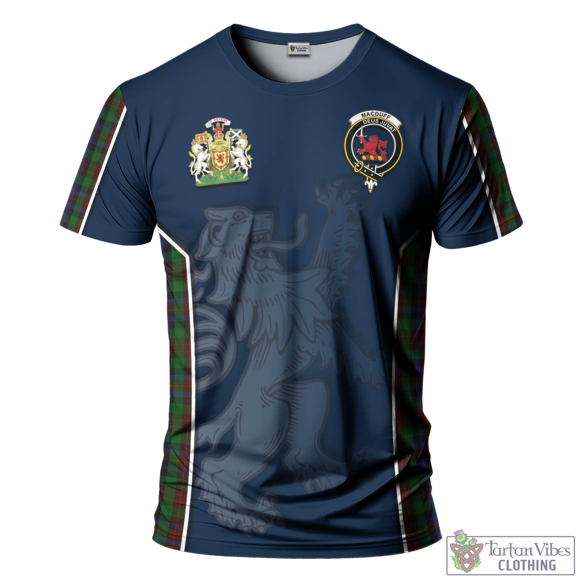 Tartan Vibes Clothing MacDuff Hunting Tartan T-Shirt with Family Crest and Lion Rampant Vibes Sport Style