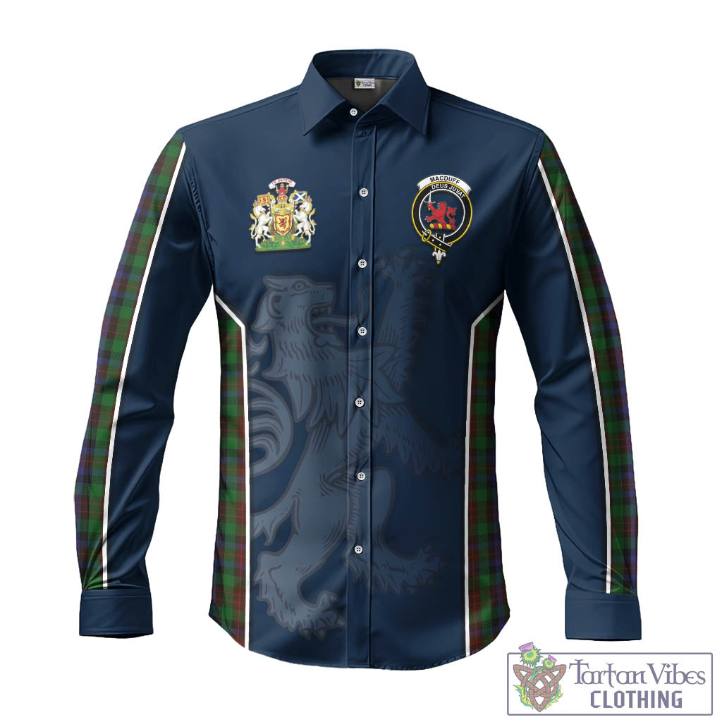 Tartan Vibes Clothing MacDuff Hunting Tartan Long Sleeve Button Up Shirt with Family Crest and Lion Rampant Vibes Sport Style