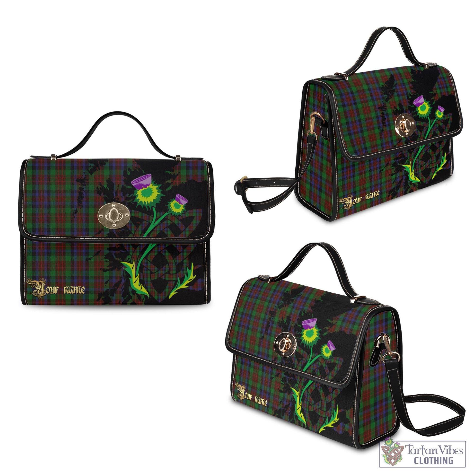 Tartan Vibes Clothing MacDuff Hunting Tartan Waterproof Canvas Bag with Scotland Map and Thistle Celtic Accents