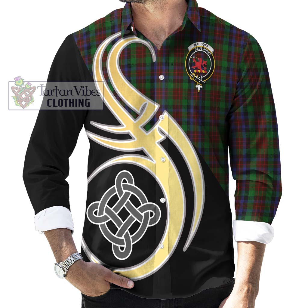 MacDuff Hunting Tartan Long Sleeve Button Shirt with Family Crest and Celtic Symbol Style - Tartan Vibes Clothing