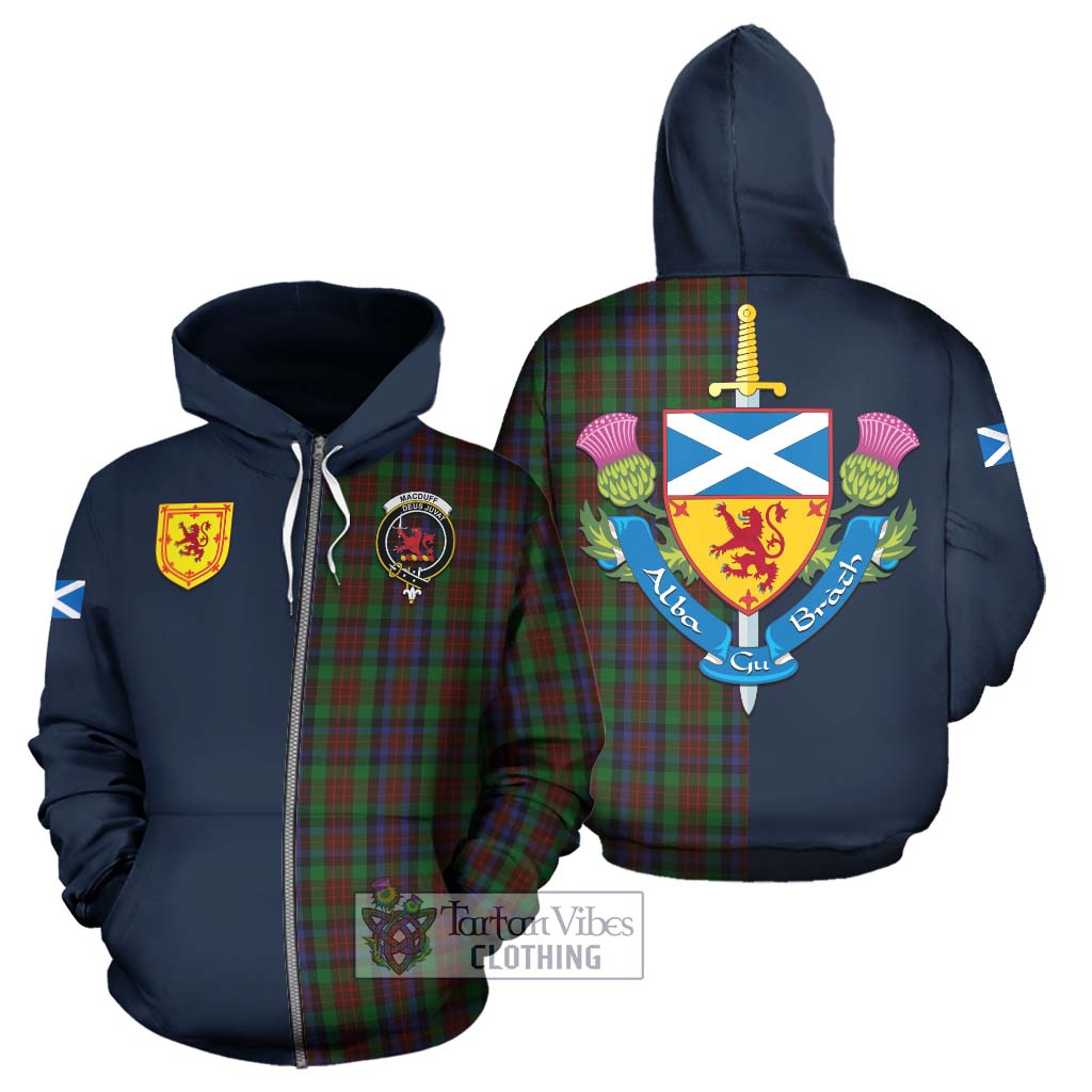 Tartan Vibes Clothing MacDuff Hunting Tartan Hoodie with Scottish Lion Royal Arm Half Style