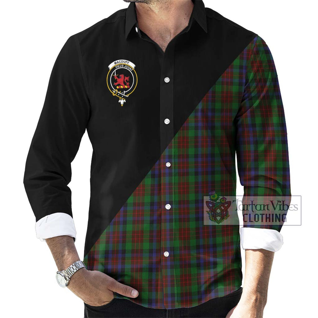 MacDuff Hunting Tartan Long Sleeve Button Shirt with Family Crest and Military Logo Style - Tartanvibesclothing Shop