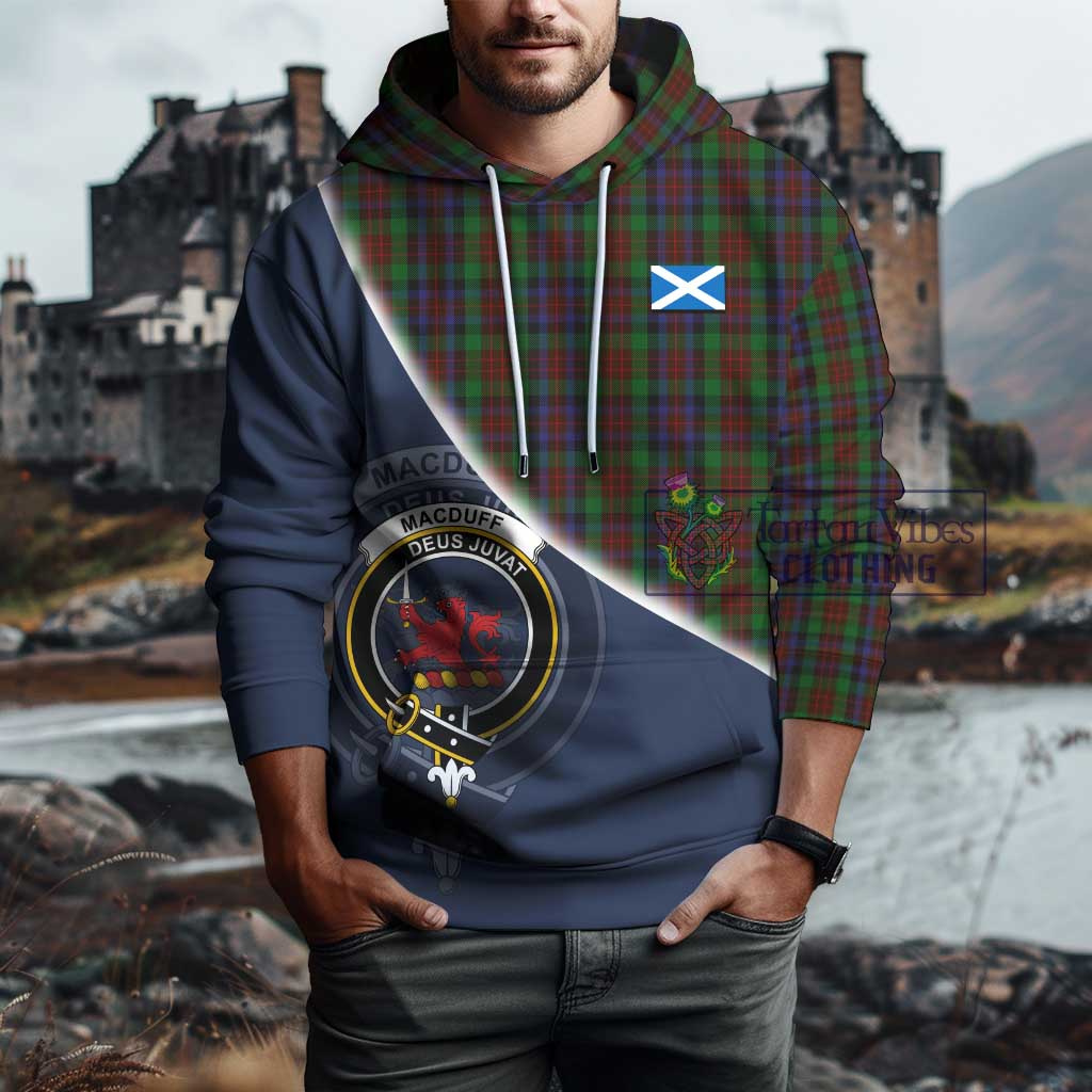 Tartan Vibes Clothing MacDuff Hunting Tartan Hoodie with Personalised National Flag and Family Crest Half Style