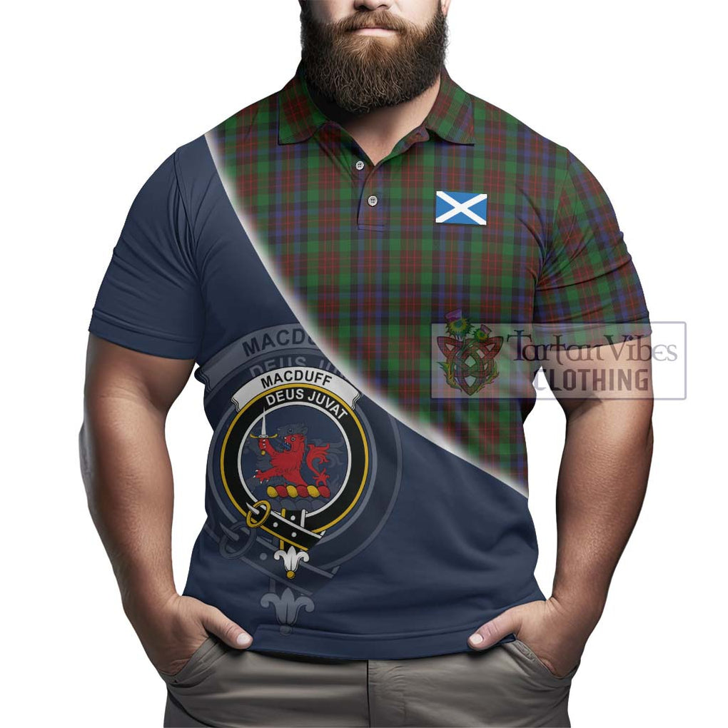 MacDuff Hunting Tartan Polo Shirt with Personalised National Flag and Family Crest Half Style - Tartanvibesclothing Shop