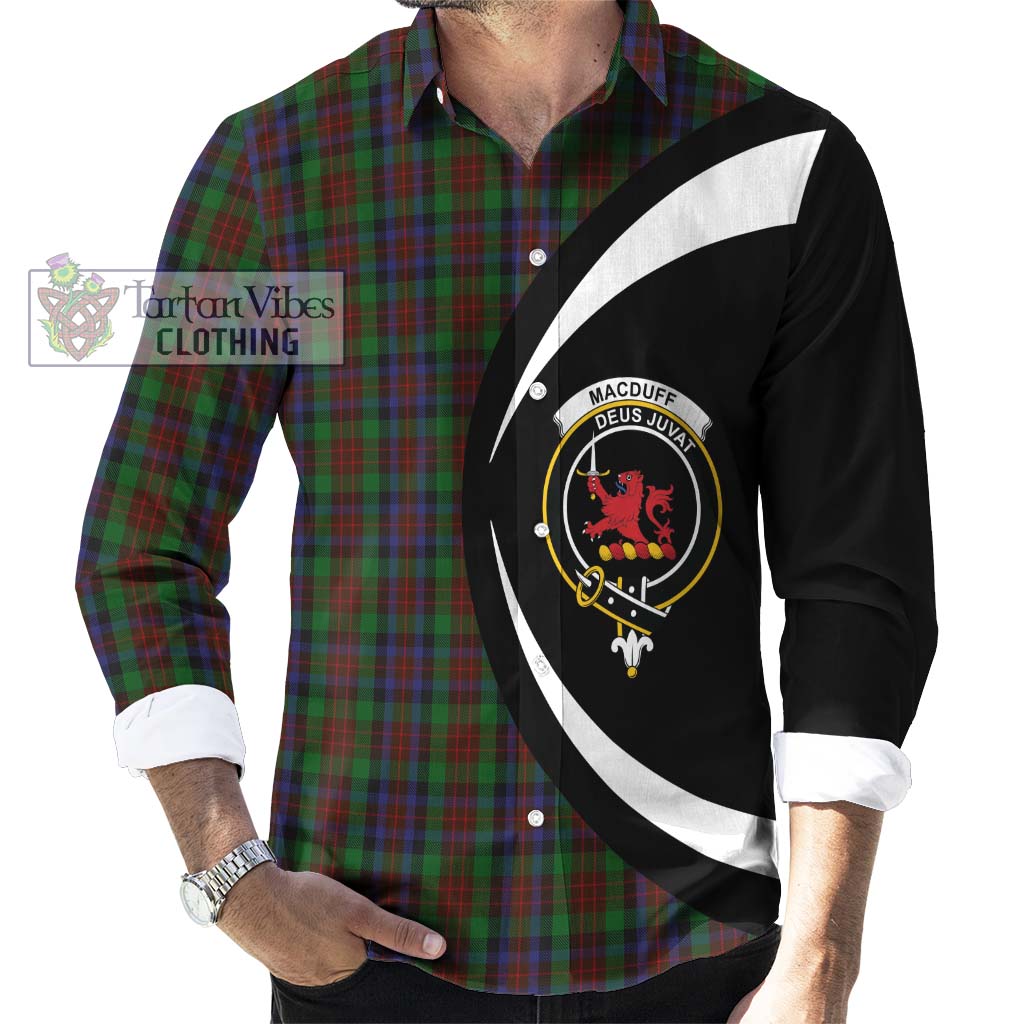 MacDuff Hunting Tartan Long Sleeve Button Up with Family Crest Circle Style - Tartan Vibes Clothing