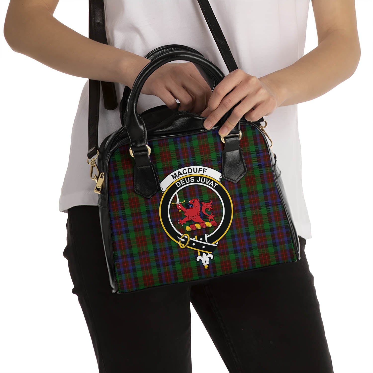 MacDuff Hunting Tartan Shoulder Handbags with Family Crest - Tartanvibesclothing