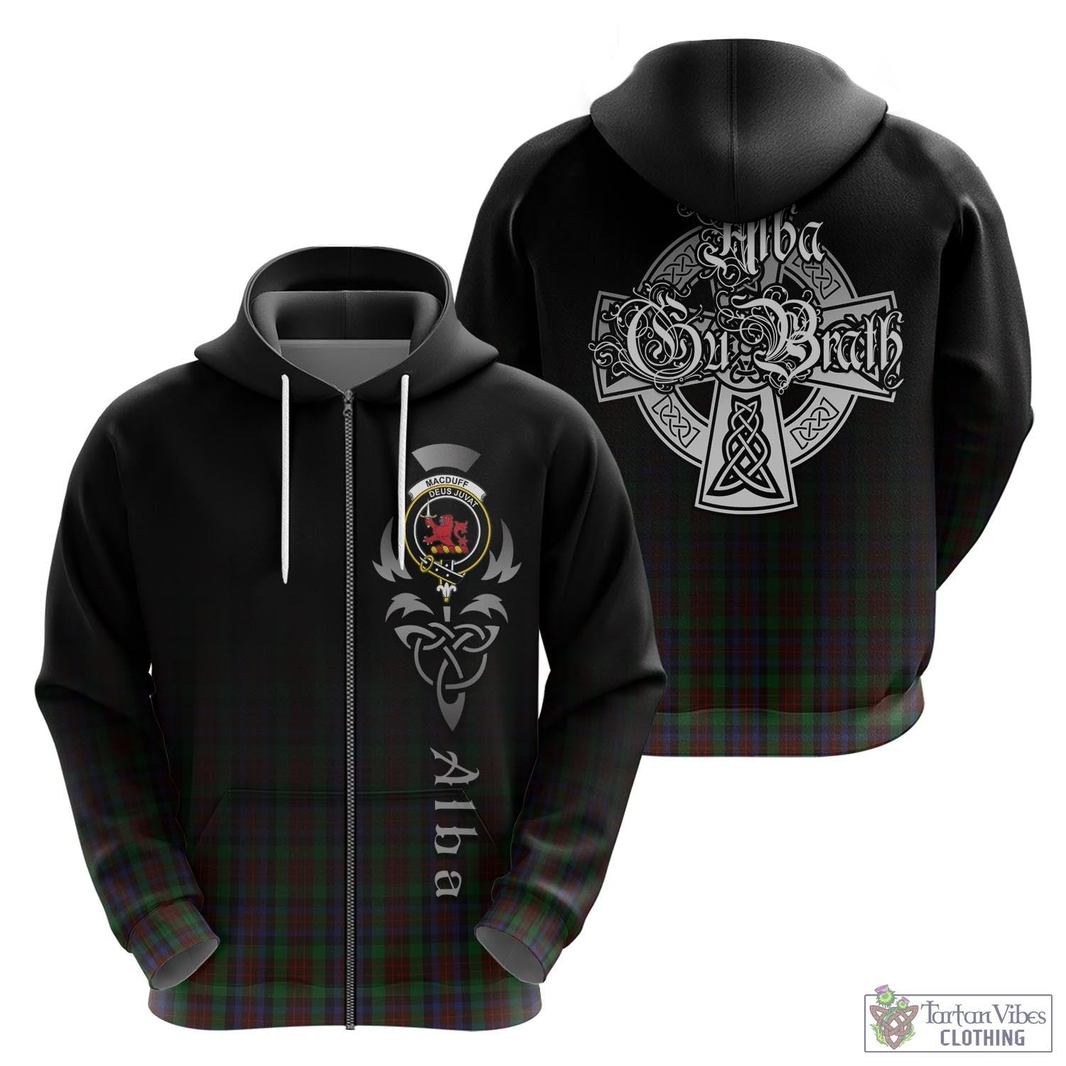 Tartan Vibes Clothing MacDuff Hunting Tartan Hoodie Featuring Alba Gu Brath Family Crest Celtic Inspired