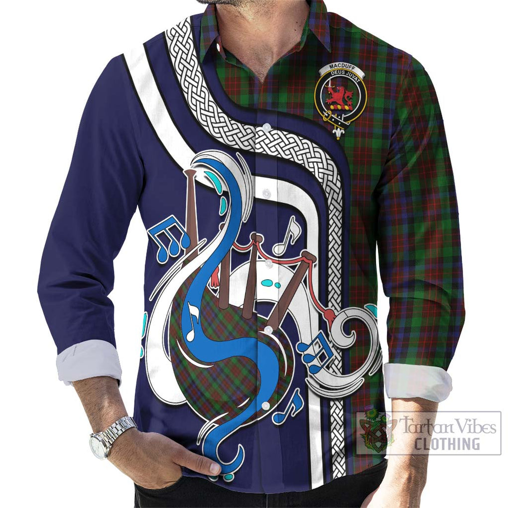 MacDuff Hunting Tartan Long Sleeve Button Shirt with Epic Bagpipe Style - Tartanvibesclothing Shop