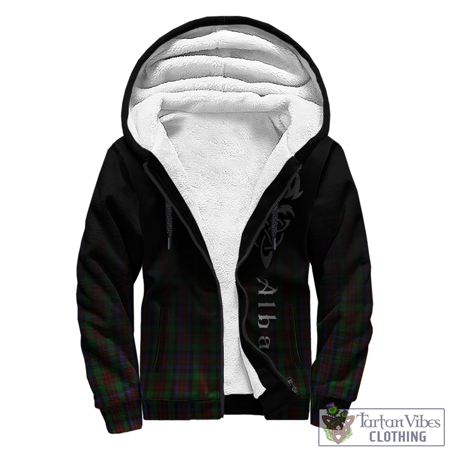 Tartan Vibes Clothing MacDuff Hunting Tartan Sherpa Hoodie Featuring Alba Gu Brath Family Crest Celtic Inspired