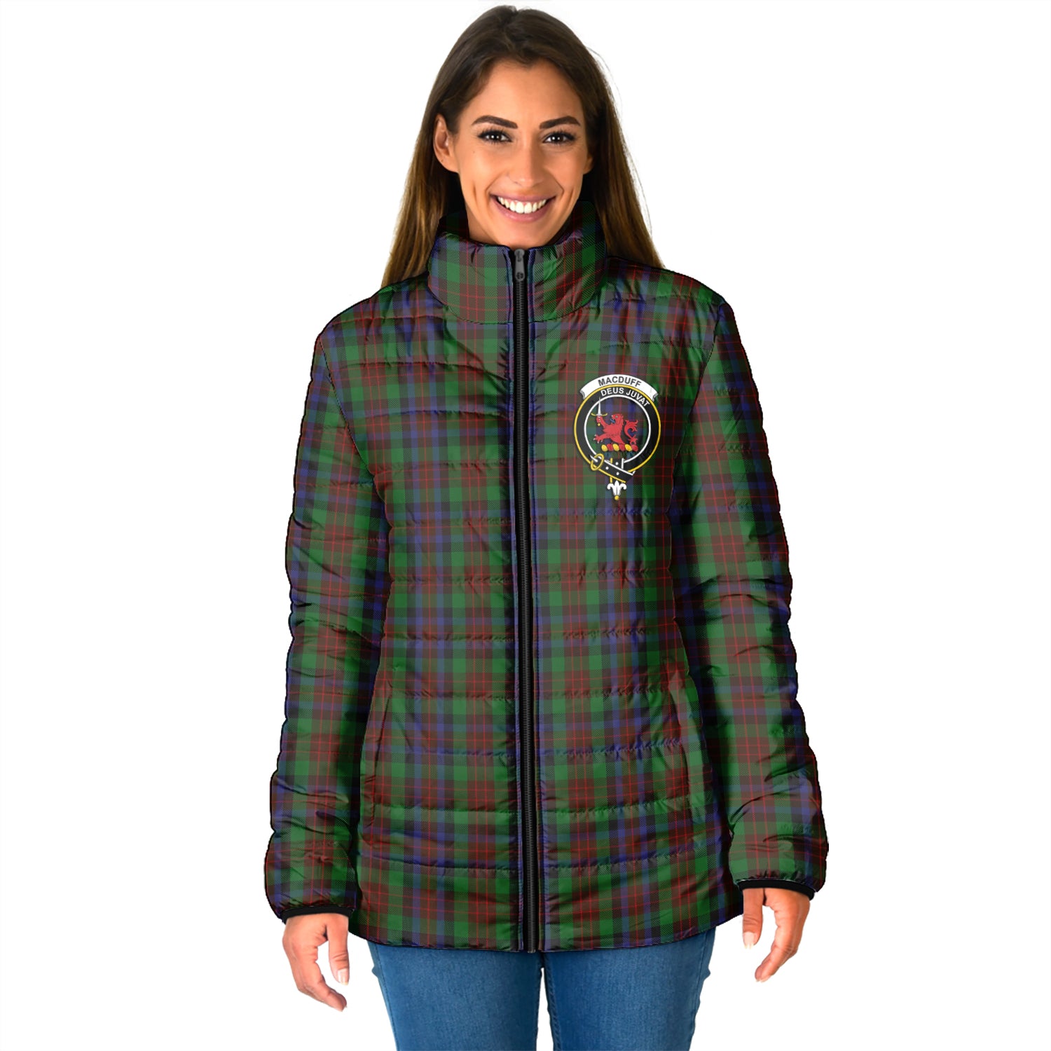 MacDuff Hunting Tartan Padded Jacket with Family Crest - Tartan Vibes Clothing