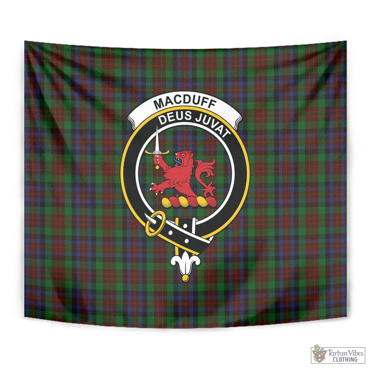 Tartan Vibes Clothing MacDuff Hunting Tartan Tapestry Wall Hanging and Home Decor for Room with Family Crest