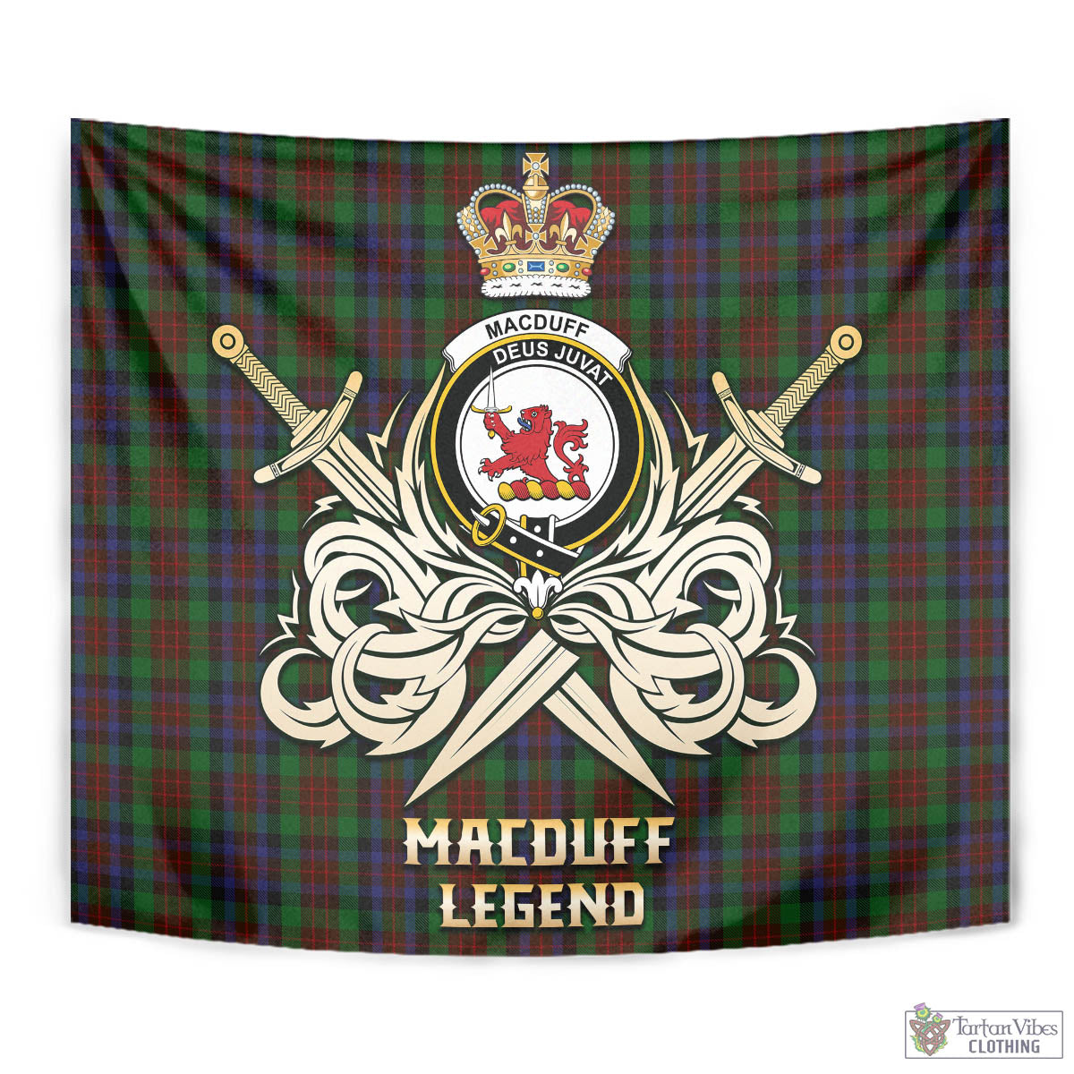 Tartan Vibes Clothing MacDuff Hunting Tartan Tapestry with Clan Crest and the Golden Sword of Courageous Legacy