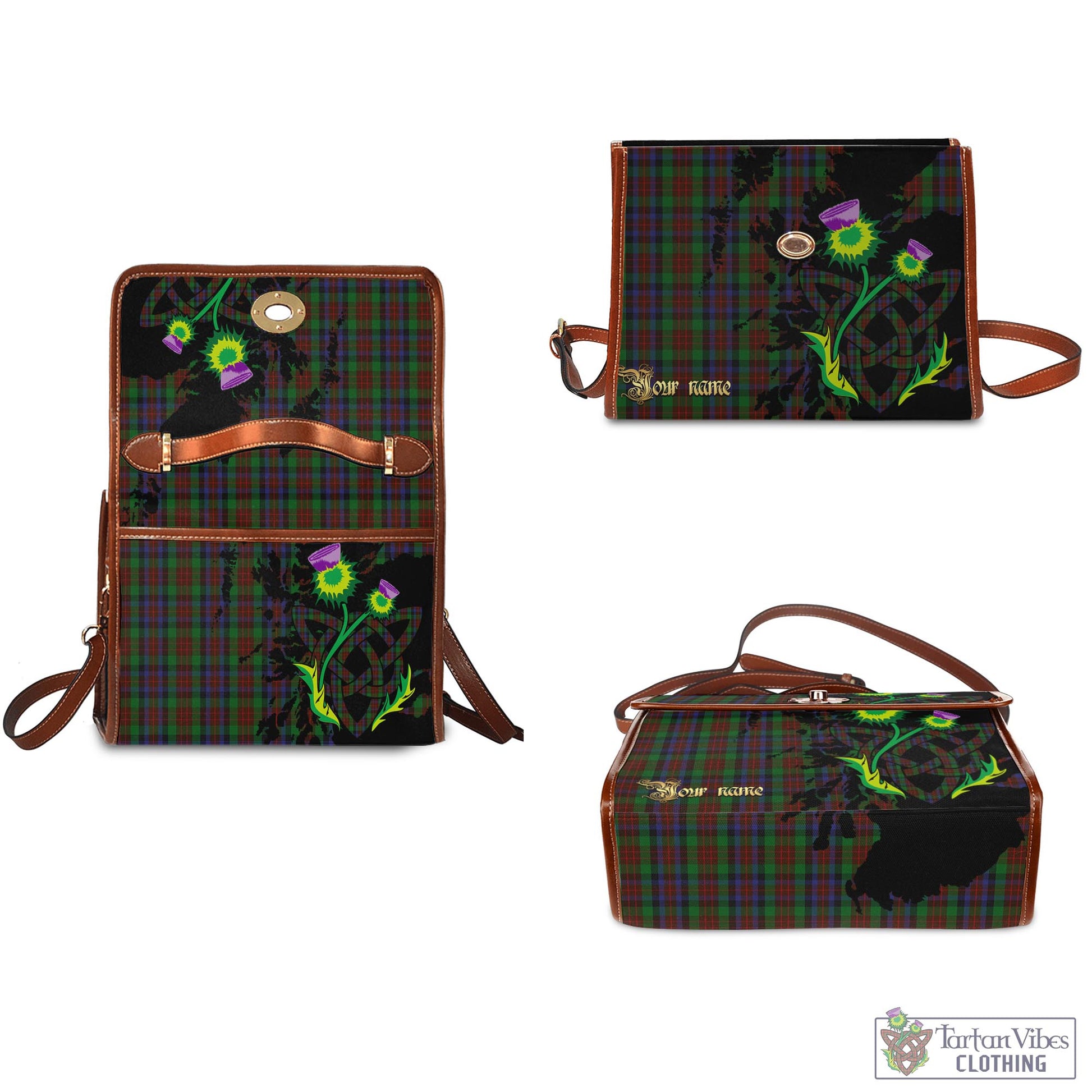 Tartan Vibes Clothing MacDuff Hunting Tartan Waterproof Canvas Bag with Scotland Map and Thistle Celtic Accents