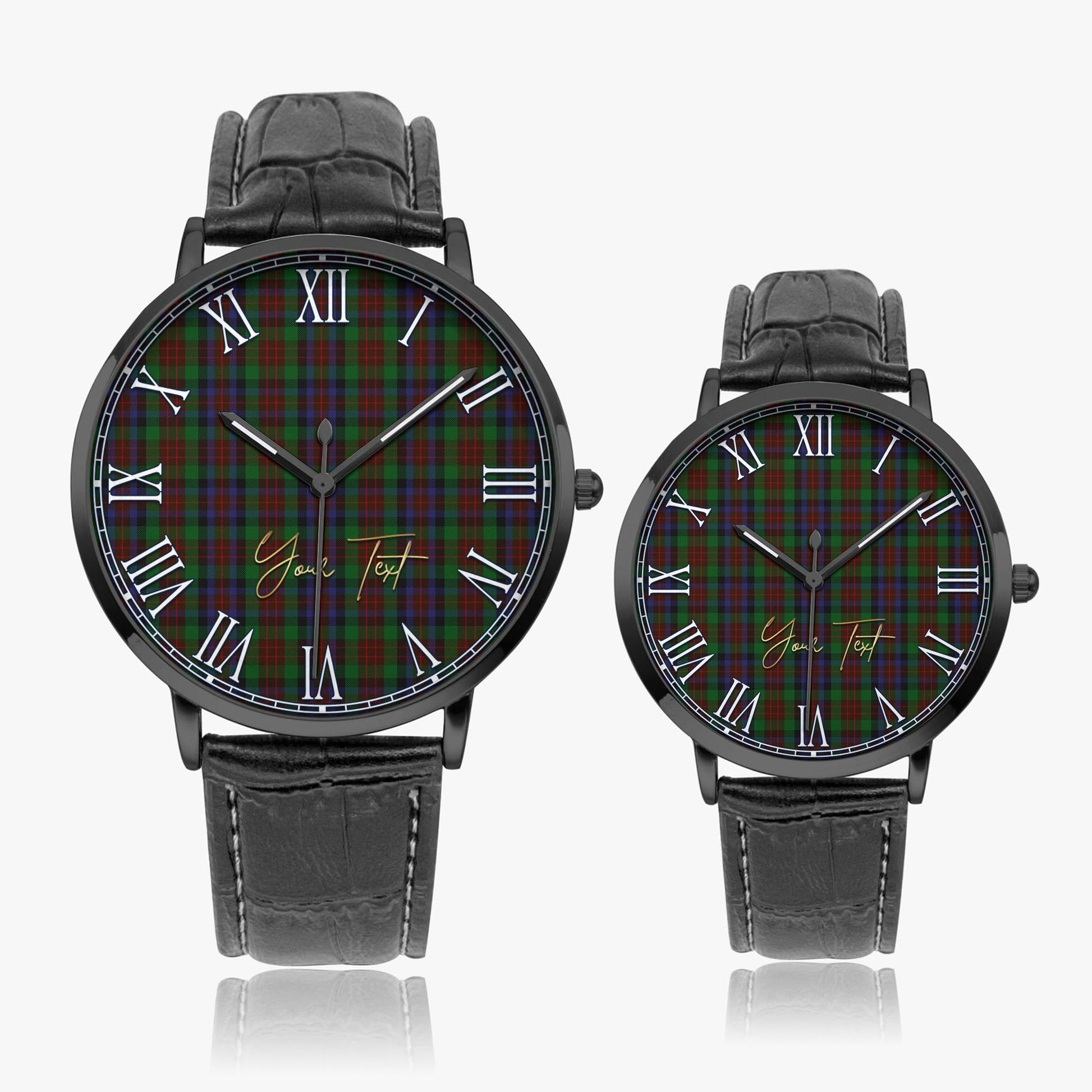 MacDuff Hunting Tartan Personalized Your Text Leather Trap Quartz Watch Ultra Thin Black Case With Black Leather Strap - Tartanvibesclothing