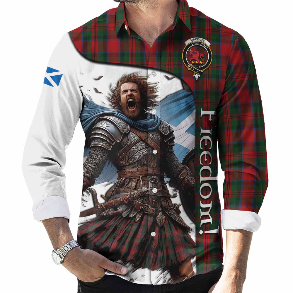 Tartan Vibes Clothing MacDuff (McDuff) Crest Tartan Long Sleeve Button Shirt Inspired by the Freedom of Scottish Warrior