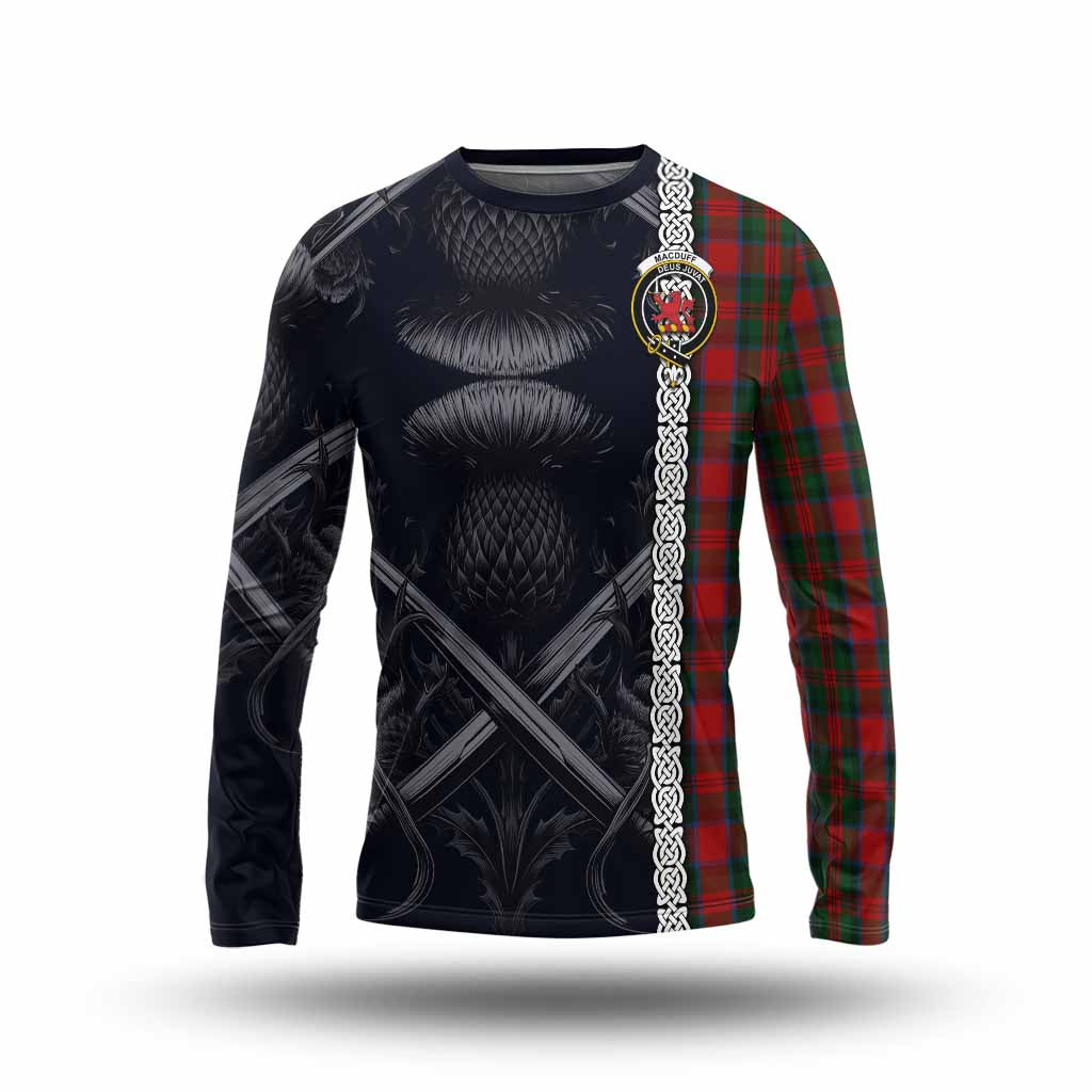 Tartan Vibes Clothing MacDuff (McDuff) Tartan Long Sleeve T-Shirt with Family Crest Cross Sword Thistle Celtic Vibes