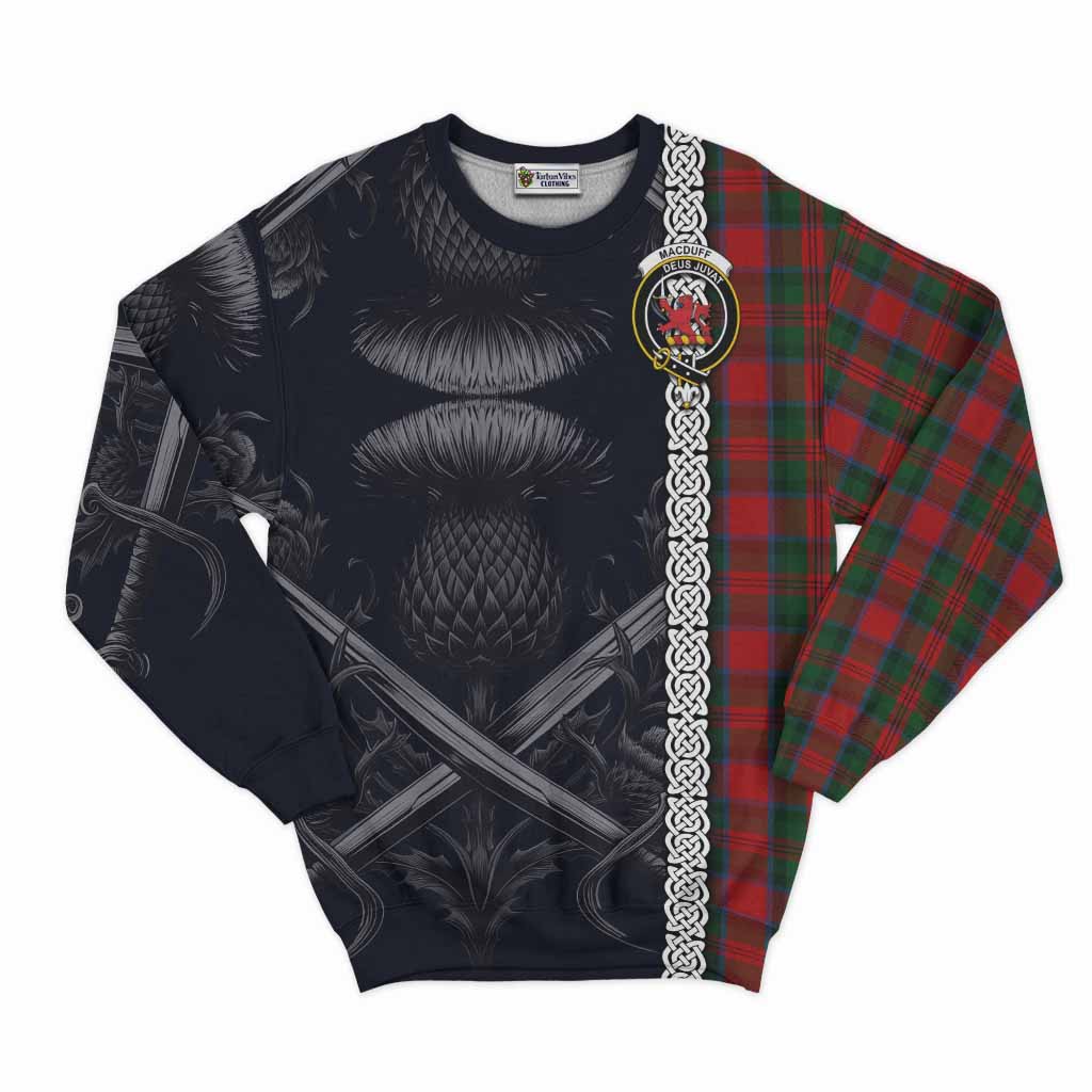 Tartan Vibes Clothing MacDuff (McDuff) Tartan Sweatshirt with Family Crest Cross Sword Thistle Celtic Vibes