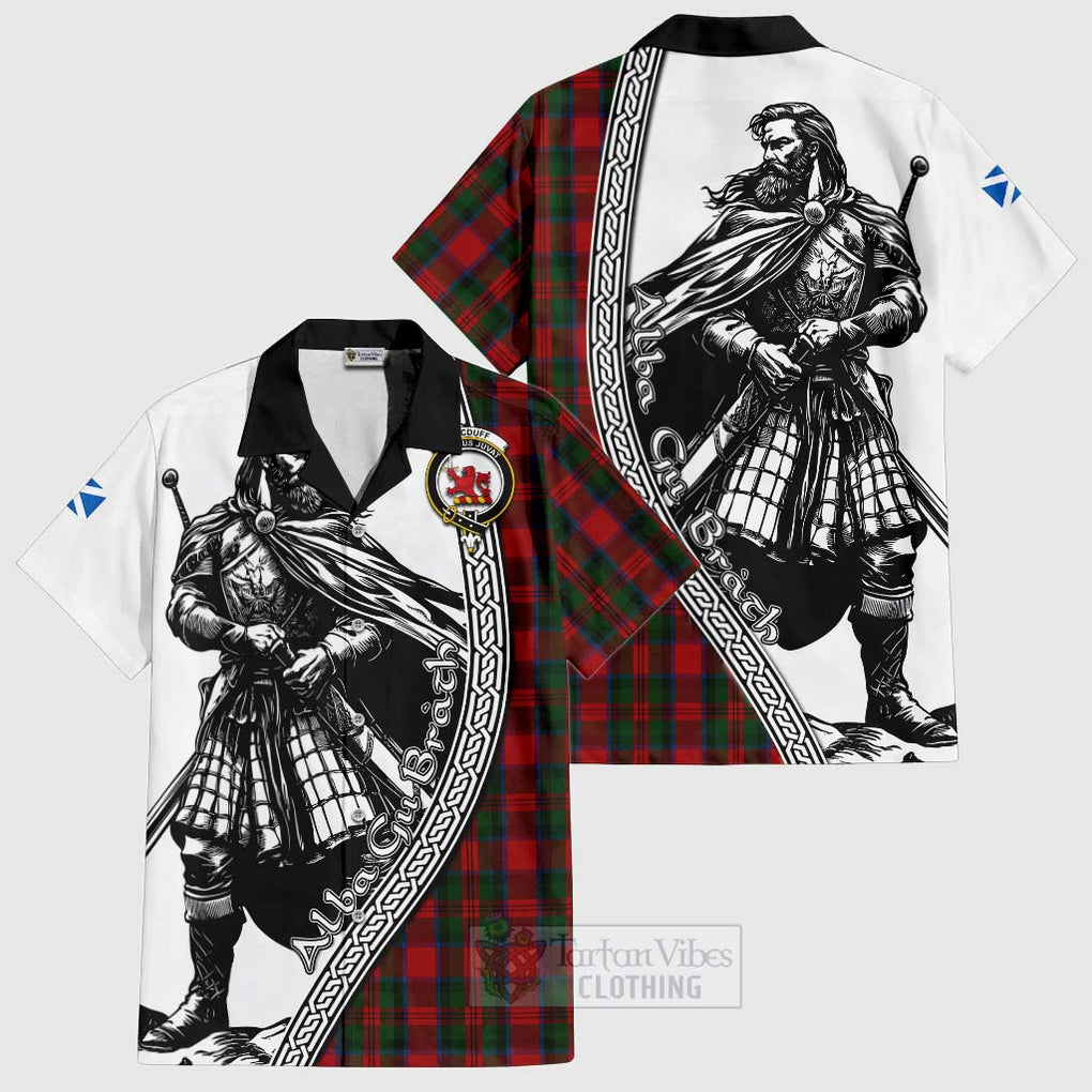 Tartan Vibes Clothing MacDuff (McDuff) Tartan Clan Crest Short Sleeve Button Shirt with Highlander Warrior Celtic Style