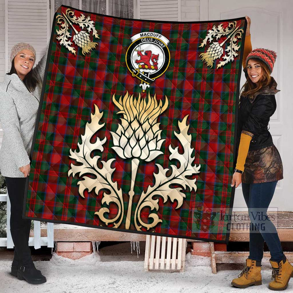 Tartan Vibes Clothing MacDuff (McDuff) Tartan Quilt with Family Crest and Golden Thistle Style