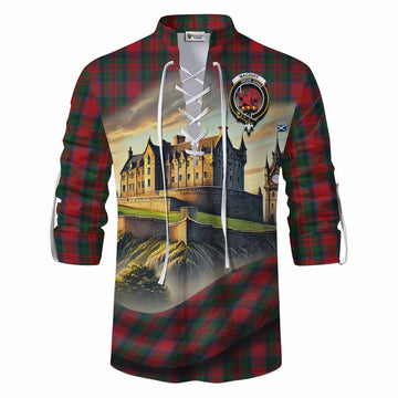 MacDuff (McDuff) Tartan Family Crest Ghillie Kilt Shirt with Scottish Ancient Castle Style Men - Tartan Vibes Clothing