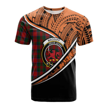 MacDuff (McDuff) Crest Tartan Cotton T-shirt with Polynesian Vibes Style - Orange Version