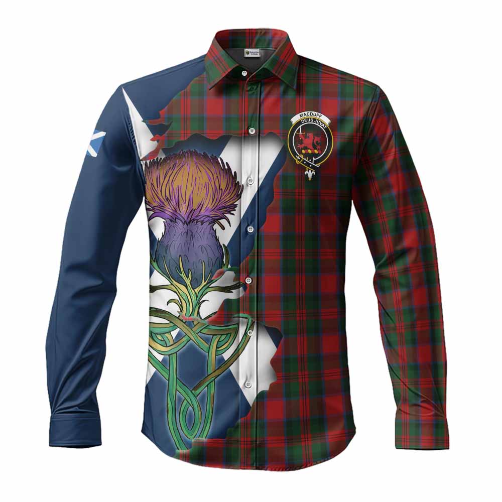 MacDuff (McDuff) Tartan Family Crest Long Sleeve Button Shirt Scottish Thistle Celtic Inspired Men's Shirt S - Tartan Vibes Clothing