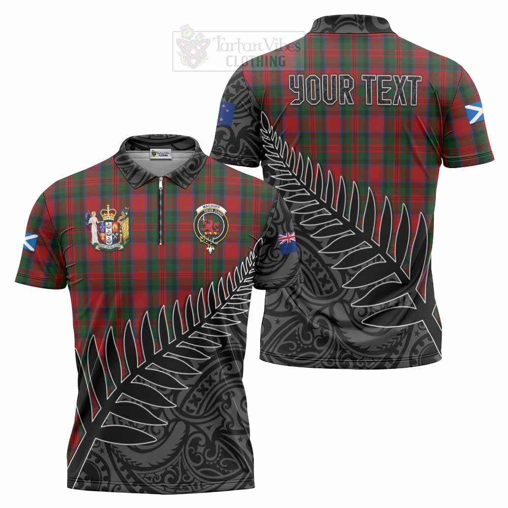 Tartan Vibes Clothing MacDuff (McDuff) Crest Tartan Zipper Polo Shirt with New Zealand Silver Fern Half Style