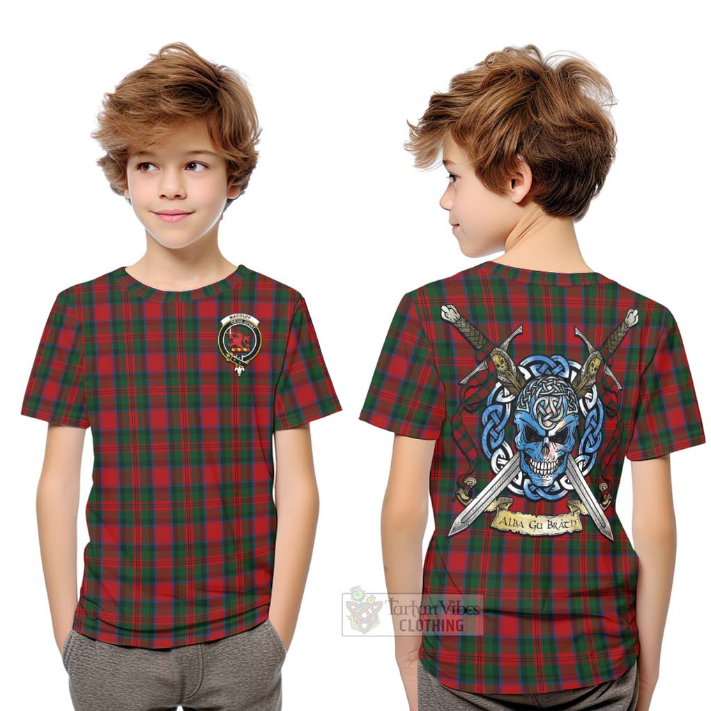 Tartan Vibes Clothing MacDuff (McDuff) Tartan Kid T-Shirt with Family Crest Celtic Skull Style