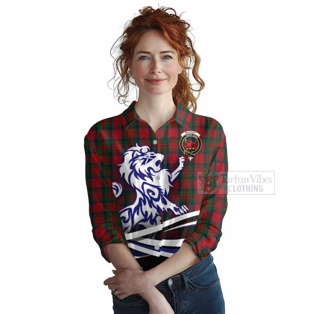 Tartan Vibes Clothing MacDuff (McDuff) Tartan Women's Casual Shirt with Alba Gu Brath Regal Lion Emblem